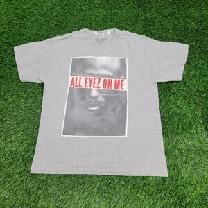 2PAC Tupac-Shakur Shirt M/L 21x26 Gray All-Eyez-On-Me